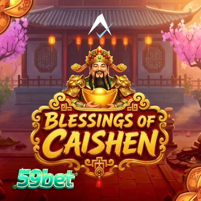 Interface do slot Blessings of Caishen com símbolos temáticos